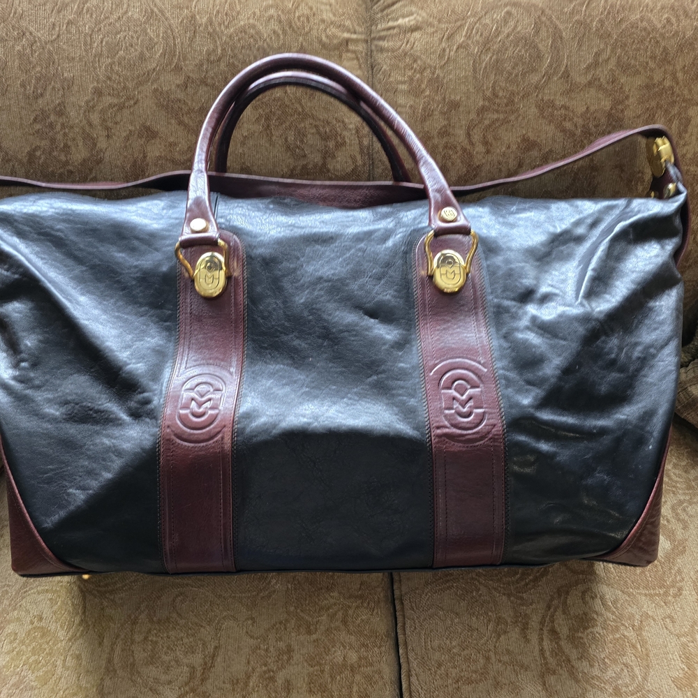 Marino Orlandi XLg Black and Brown Italy Leather Travel Bag (Excellent Condition